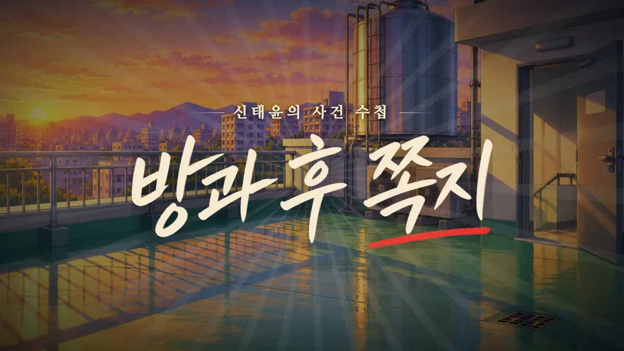 예고편의 한 장면. 노을 진 학교 옥상 위의 붓글씨 제목 「방과 후 쪽지」.